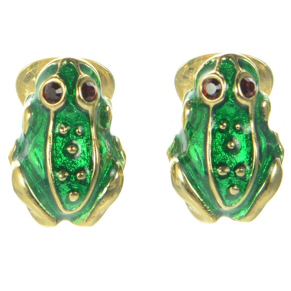 Vintage Kenneth Jay Lane KJL Enamel & Crystal Clip-On Frog Earrings - Picture 5 of 5